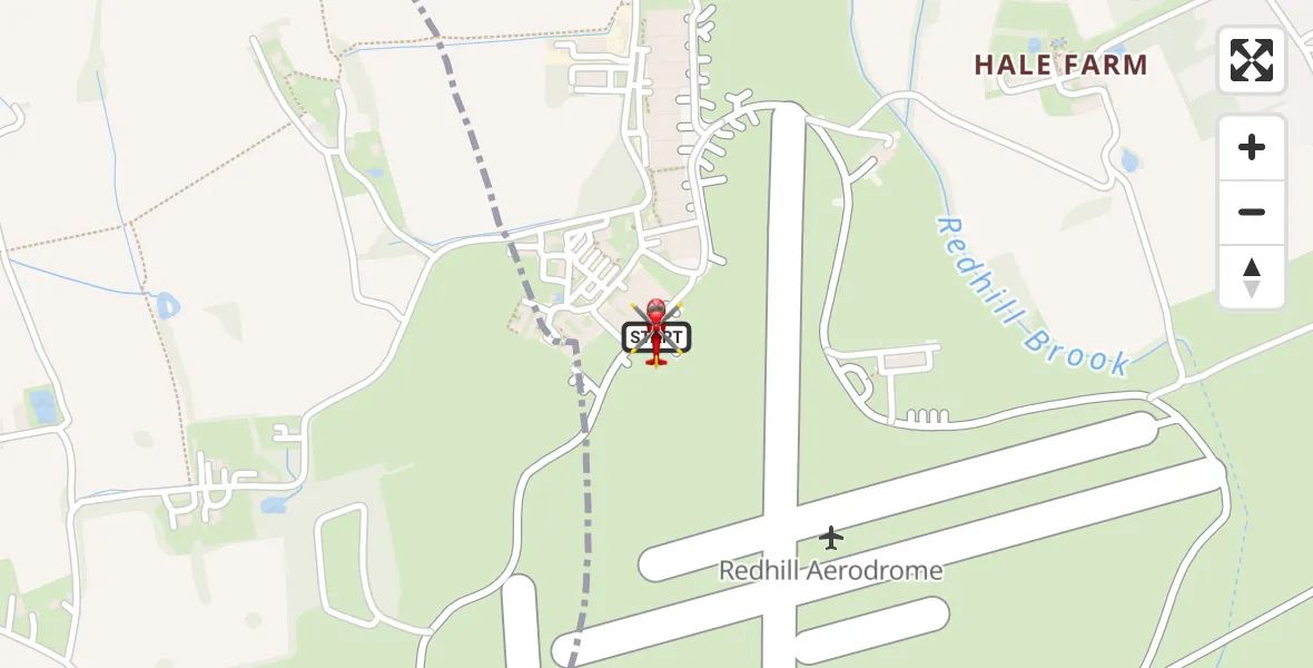 Flight path map showing Air Ambulance Helicopter route from Redhill Aerodrome to Redhill Aerodrome