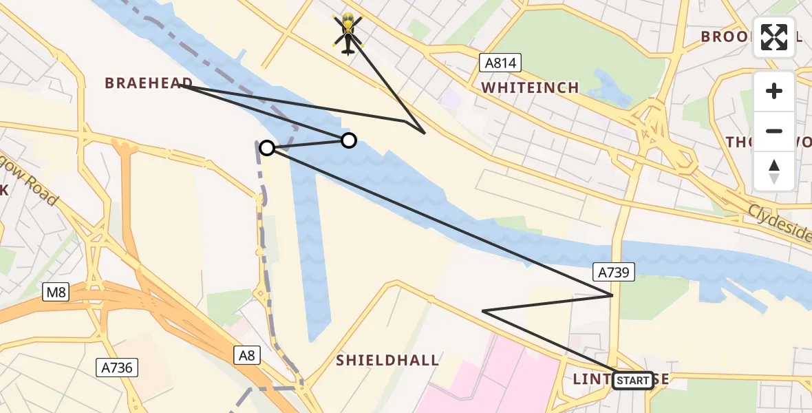 Flight path map showing Police Helicopter route from Glasgow to Glasgow