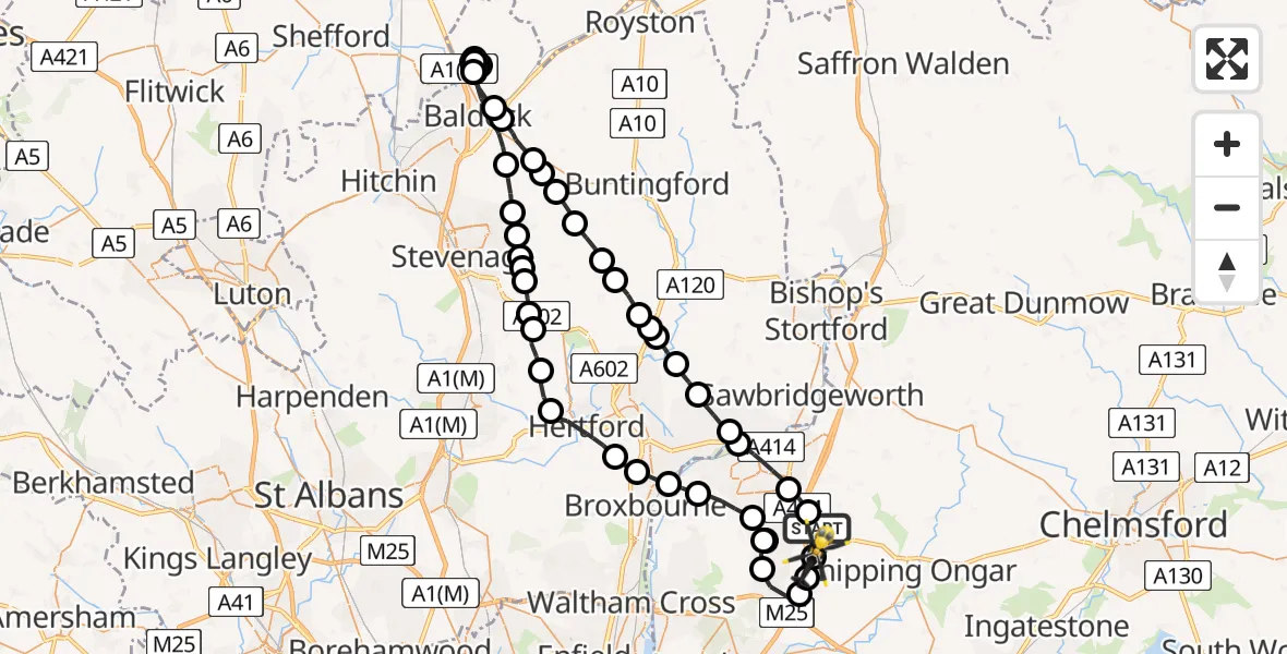 Flight path map showing Police Helicopter route from North Weald Airfield to North Weald Airfield