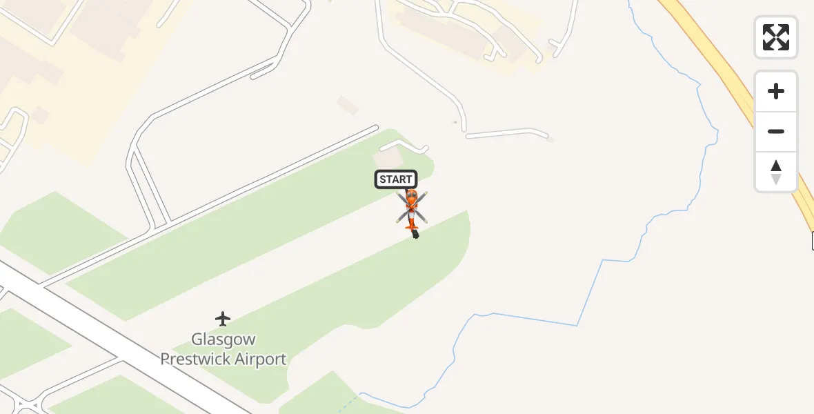 Flight path map showing Coastguard Helicopter route from Glasgow Prestwick Airport to Glasgow Prestwick Airport