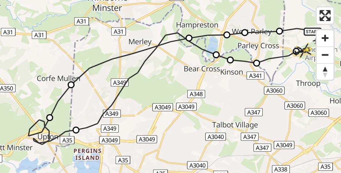 Flight path map showing Police Helicopter route from Bournemouth Airport to Bournemouth Airport