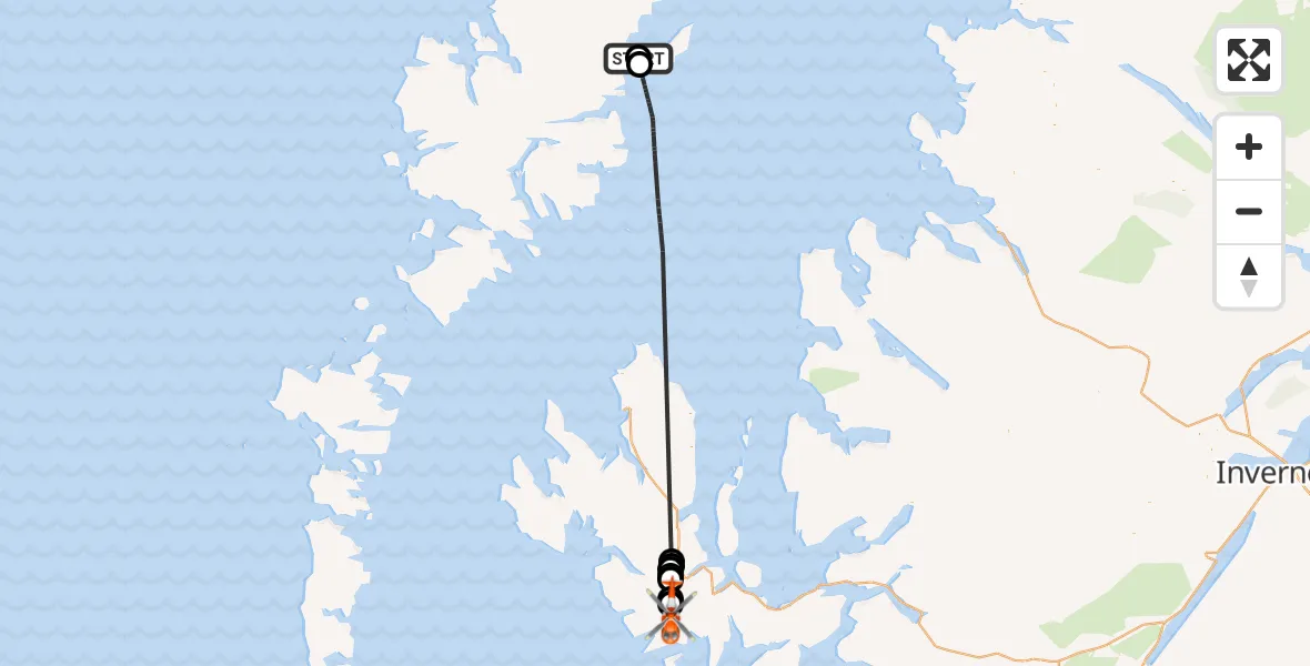 Flight path map showing Coastguard Helicopter route from Stornoway Airport to Coire a' Tairneilear
