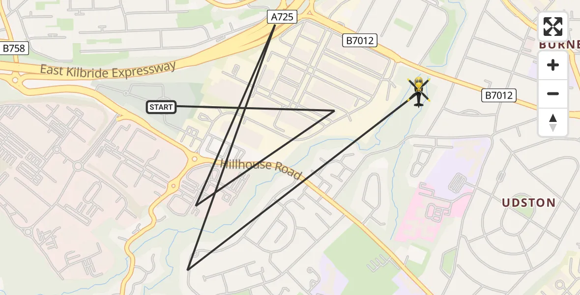 Flight path map showing Police Helicopter route from Blantyre to Blantyre