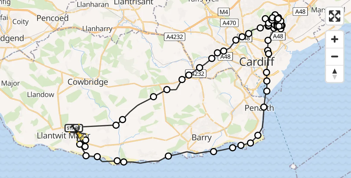 Flight path map showing Police Helicopter route from Llanmaes to Boverton