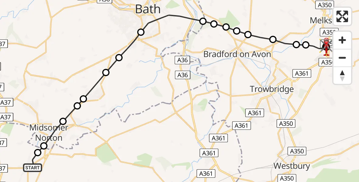 Routekaart van de vlucht: Air Ambulance Helicopter to Wiltshire Air Ambulance