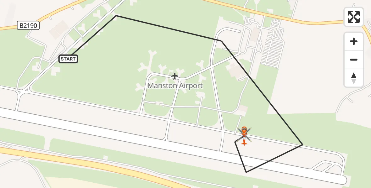 Flight path map showing Coastguard Helicopter route from Manston Airport to Manston Airport