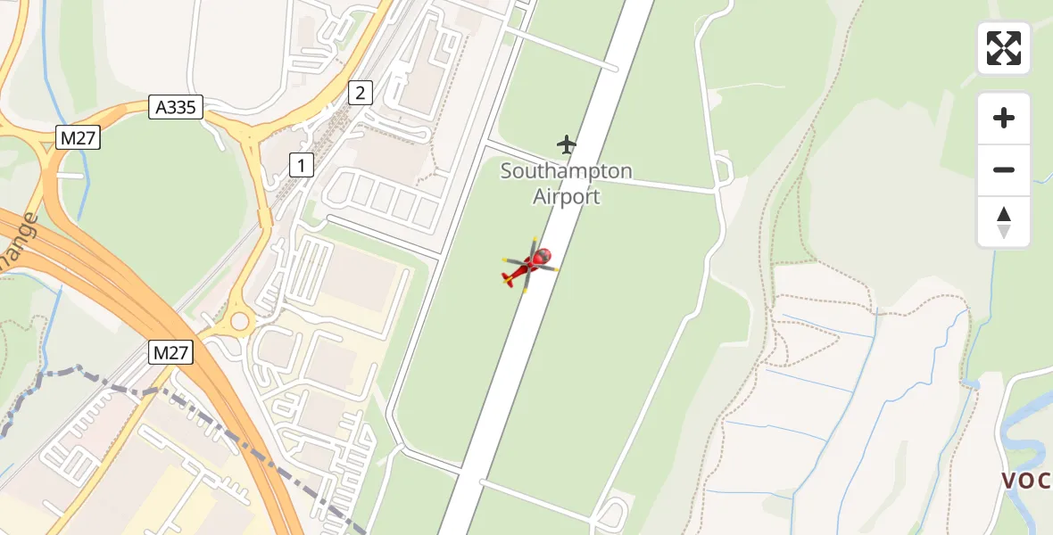 Flight path map showing Air Ambulance Helicopter route from Southampton Airport to Southampton Airport