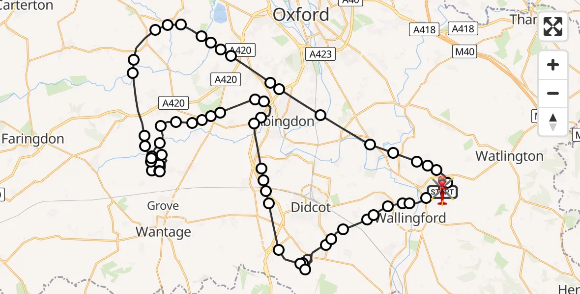 Flight path map showing Air Ambulance Helicopter route from RAF Benson to RAF Benson