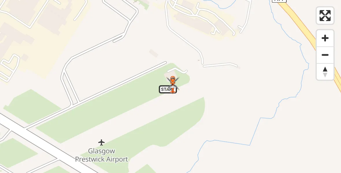 Flight path map showing Coastguard Helicopter route from Glasgow Prestwick Airport to Glasgow Prestwick Airport