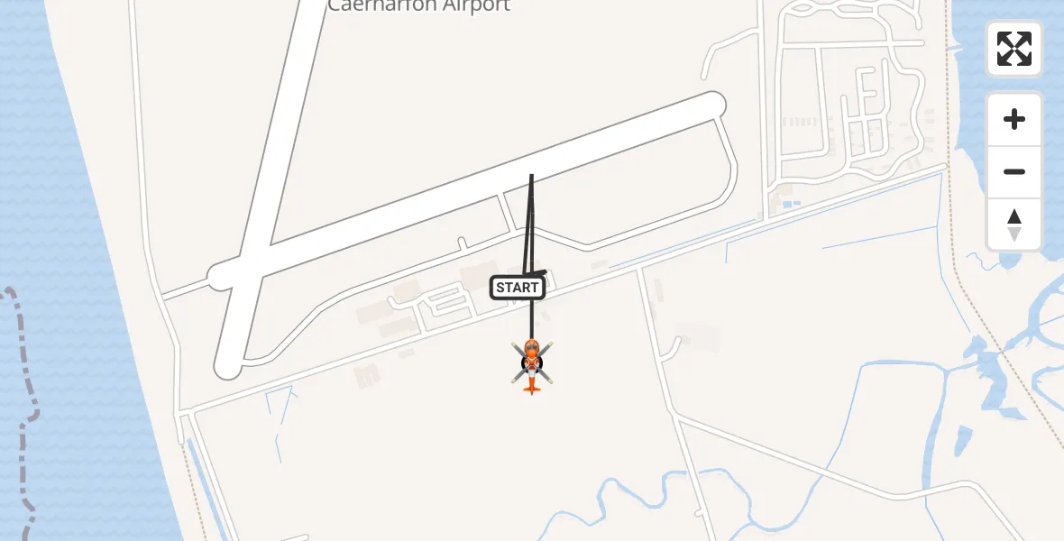 Flight path map showing Coastguard Helicopter route from Caernarfon Airport to Llanfaglan