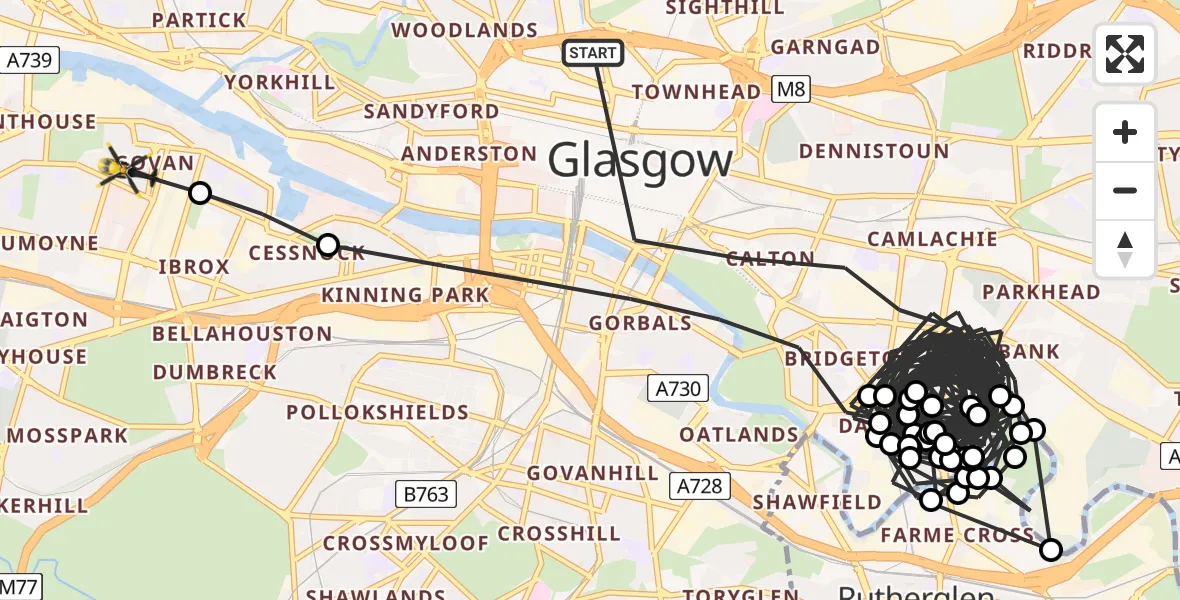 Flight path map showing Police Helicopter route from Glasgow to Glasgow