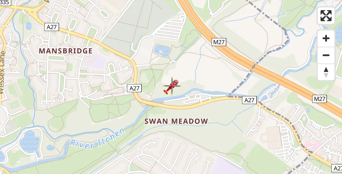 Flight path map showing Air Ambulance Helicopter route from Southampton Airport to Southampton Airport