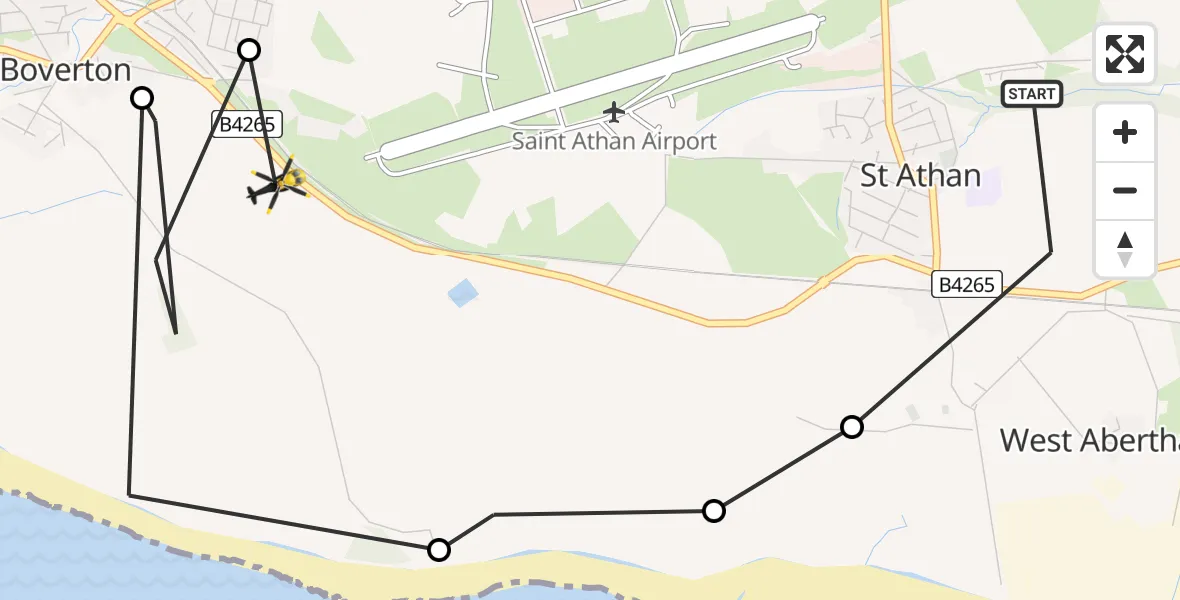 Flight path map showing Police Helicopter route from St Athan to MOD St Athan