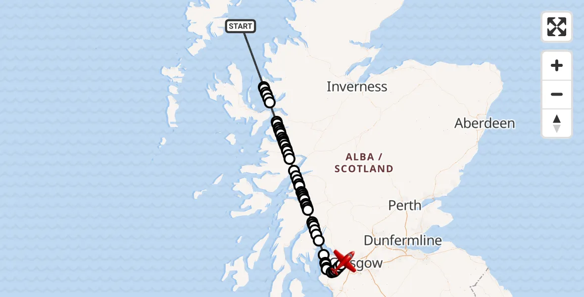 Flight path map showing Air Ambulance Aircraft route from Inner Seas to Linwood