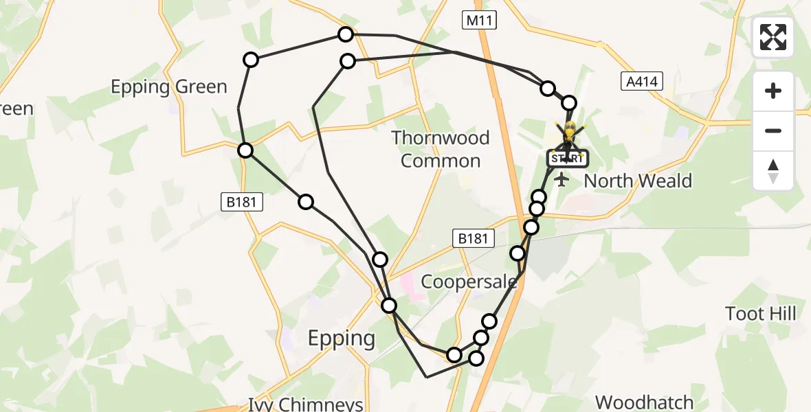 Flight route Police Helicopter North Weald Airfield - North Weald Airfield, 28 April 2026, 12:45