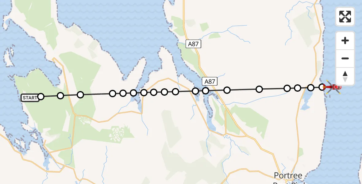 Flight path map showing Air Ambulance Helicopter route from Stein - Steinn to Inner Seas