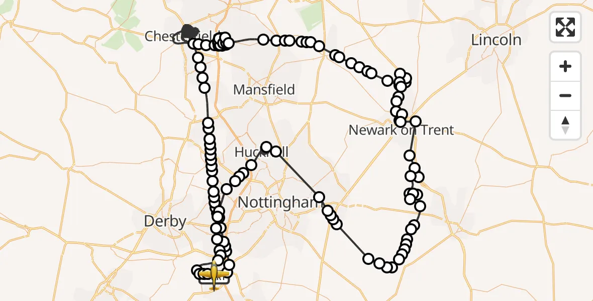 Flight route Police Aircraft East Midlands Airport - East Midlands Airport, 28 April 2026, 13:21