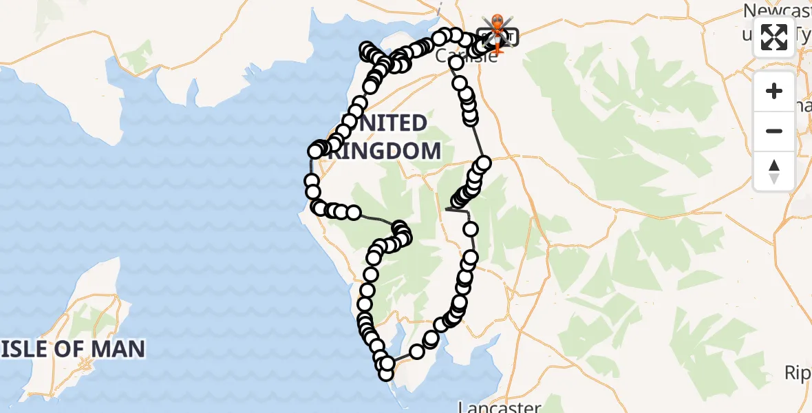 Flight route Coastguard Helicopter Carlisle Lake District Airport - Carlisle Lake District Airport, 28 April 2026, 13:27