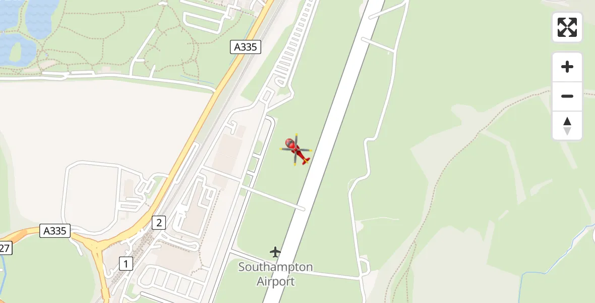 Flight path map showing Air Ambulance Helicopter route from Southampton Airport to Southampton Airport