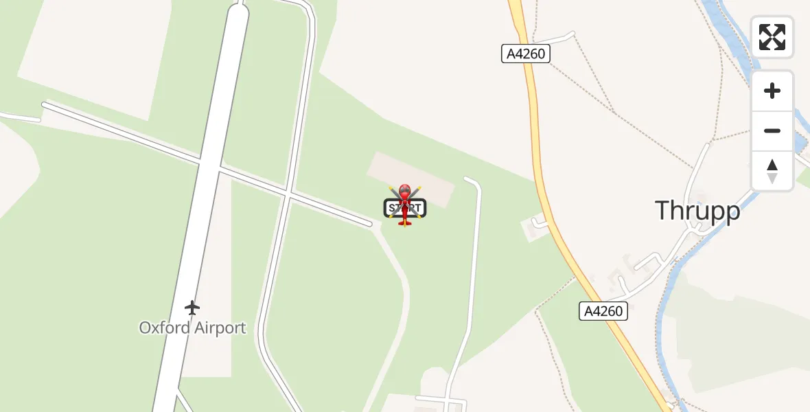Flight path map showing Air Ambulance Helicopter route from London Oxford Airport to London Oxford Airport