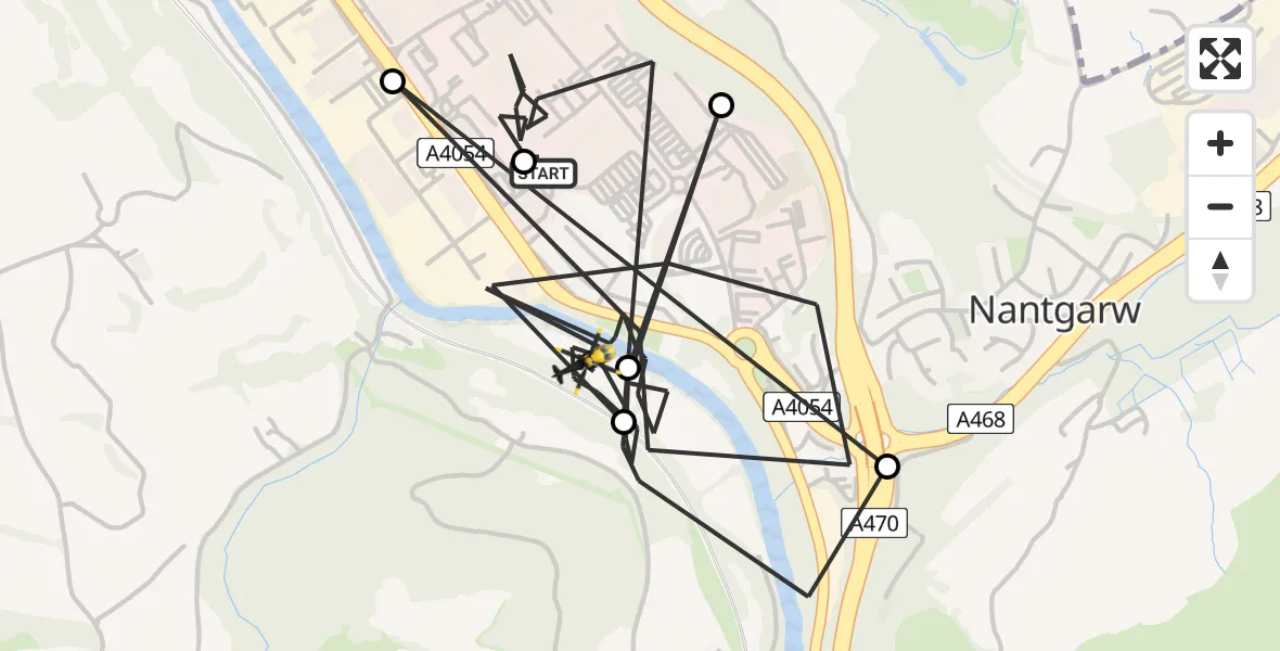 Flight path map showing Police Helicopter route from Pontypridd to Nantgarw