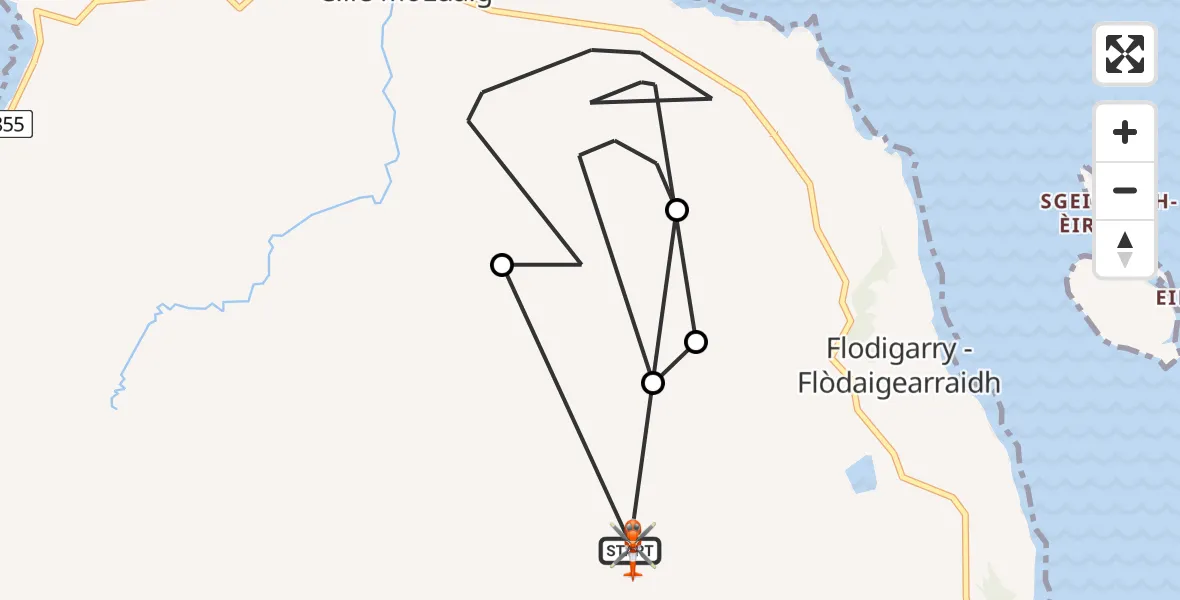 Flight path map showing Coastguard Helicopter route from Kilmuir to Kilmuir