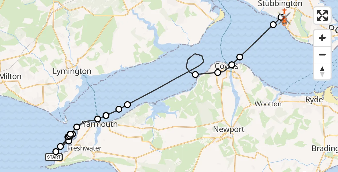 Flight path map showing Coastguard Helicopter route from Totland to Solent Airport
