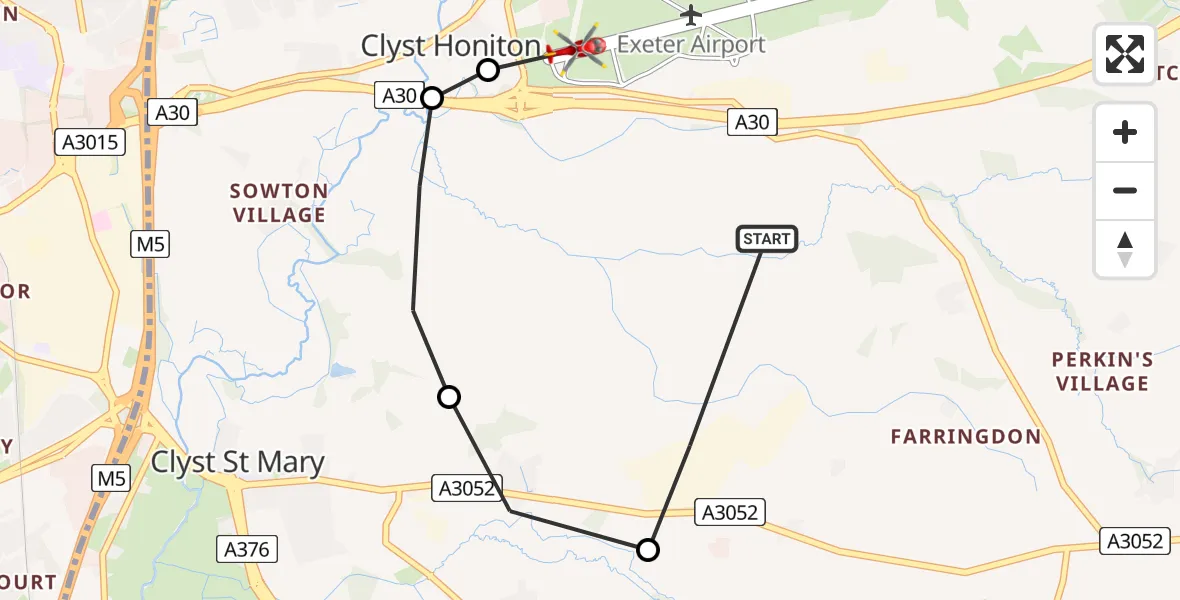 Flight route Air Ambulance Helicopter East Devon - Exeter International Airport, 28 April 2026, 15:41