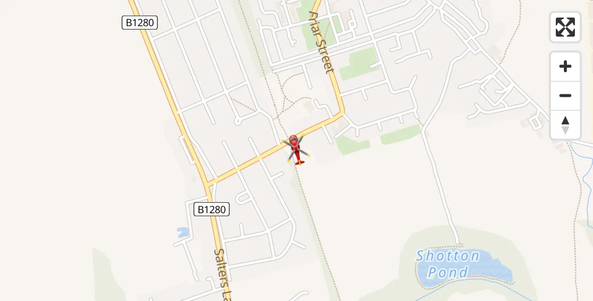 Flight path map showing Air Ambulance Helicopter route from Shotton Colliery to Shotton Colliery