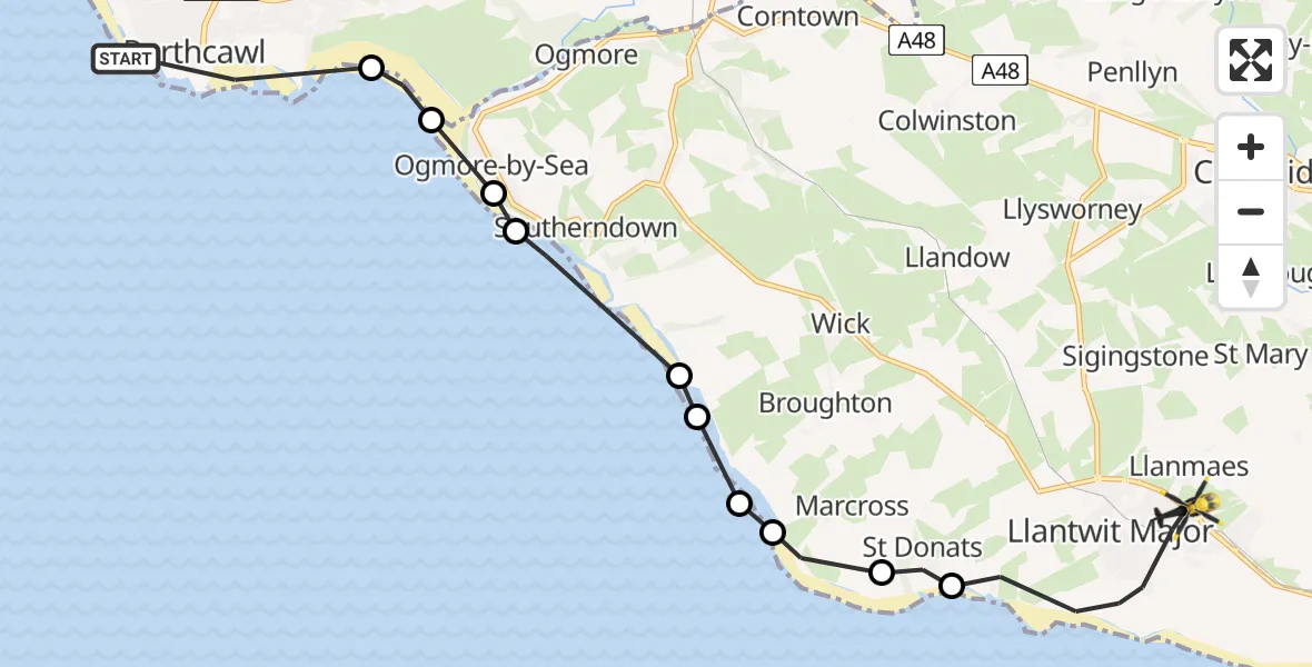 Flight path map showing Police Helicopter route from Porthcawl to Boverton