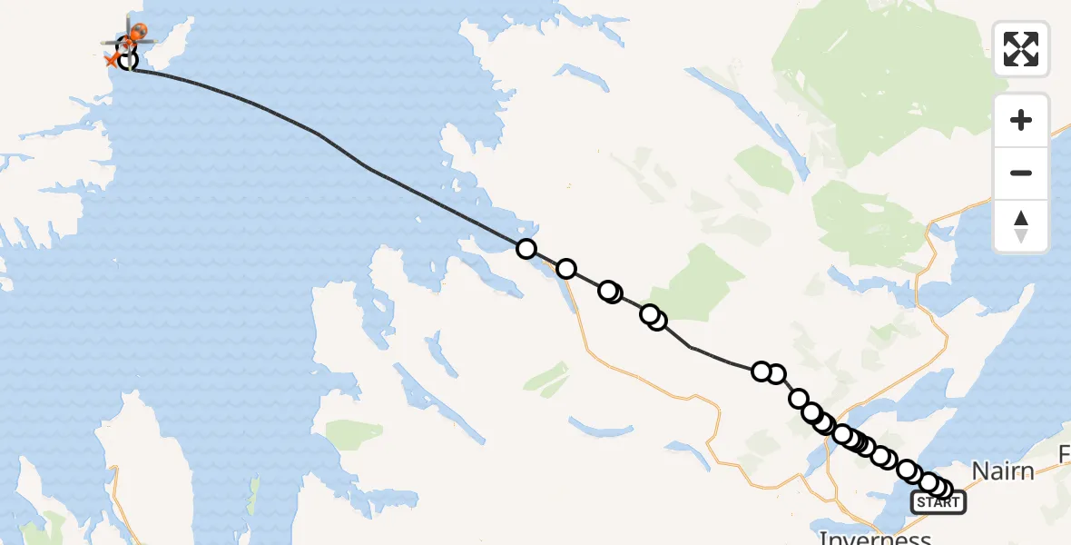 Flight route Coastguard Helicopter Inverness Airport - Stornoway Airport, 28 April 2026, 15:50