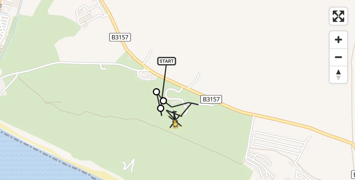 Flight path map showing Police Helicopter route from Burton Bradstock to Bridport