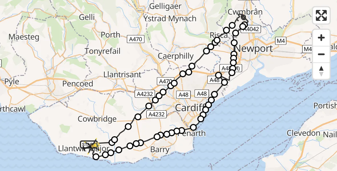 Flight path map showing Police Helicopter route from Llanmaes to Boverton