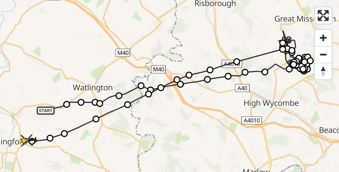 Flight path map showing Police Helicopter route from Ewelme to Crowmarsh Gifford