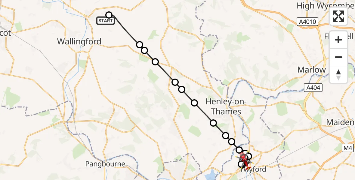 Flight path map showing Air Ambulance Helicopter route from RAF Benson to Twyford