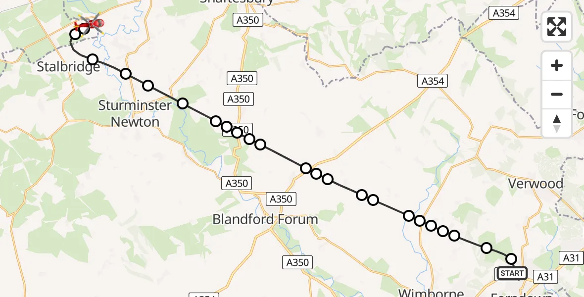 Routekaart van de vlucht: Air Ambulance Helicopter to Henstridge Airfield