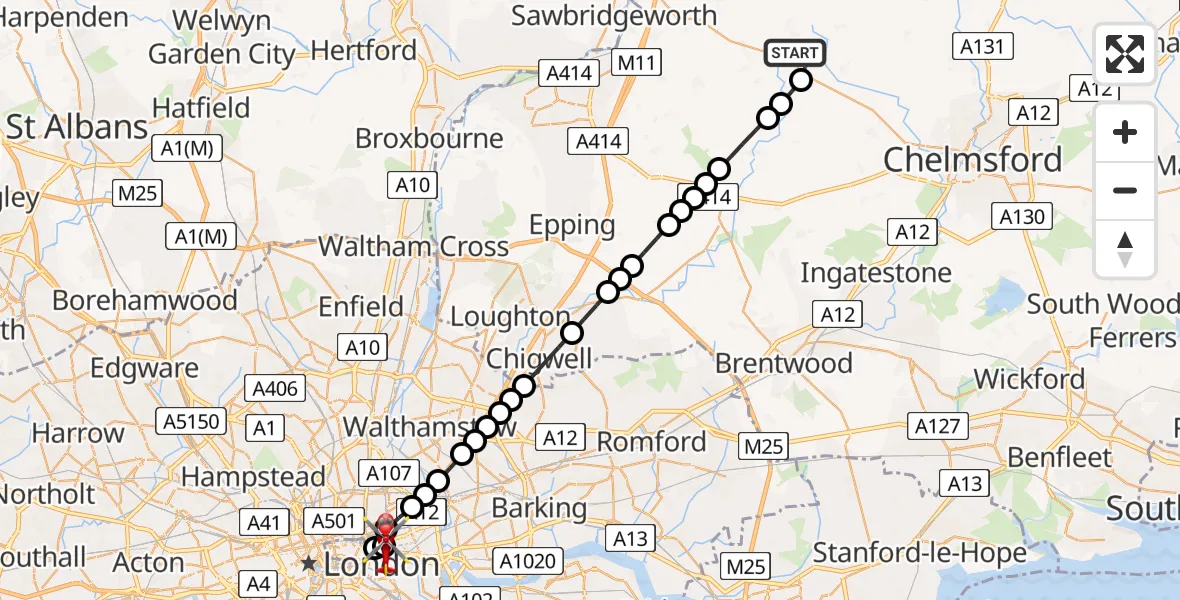 Routekaart van de vlucht: Air Ambulance Helicopter to Royal London Hospital