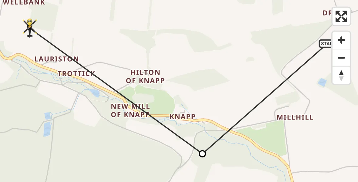 Flight path map showing Police Helicopter route from Millhill to Baledgarno