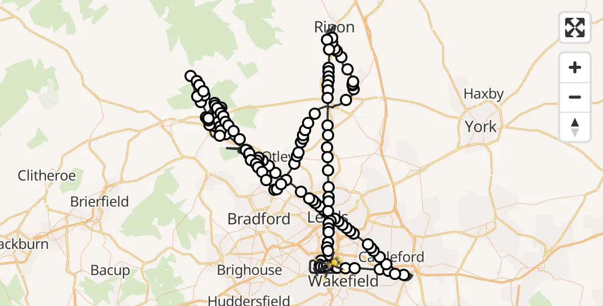 Flight route Police Helicopter East Ardsley - Wrenthorpe, 28 April 2026, 19:55