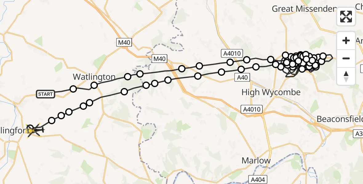 Flight path map showing Police Helicopter route from Ewelme to Crowmarsh Gifford