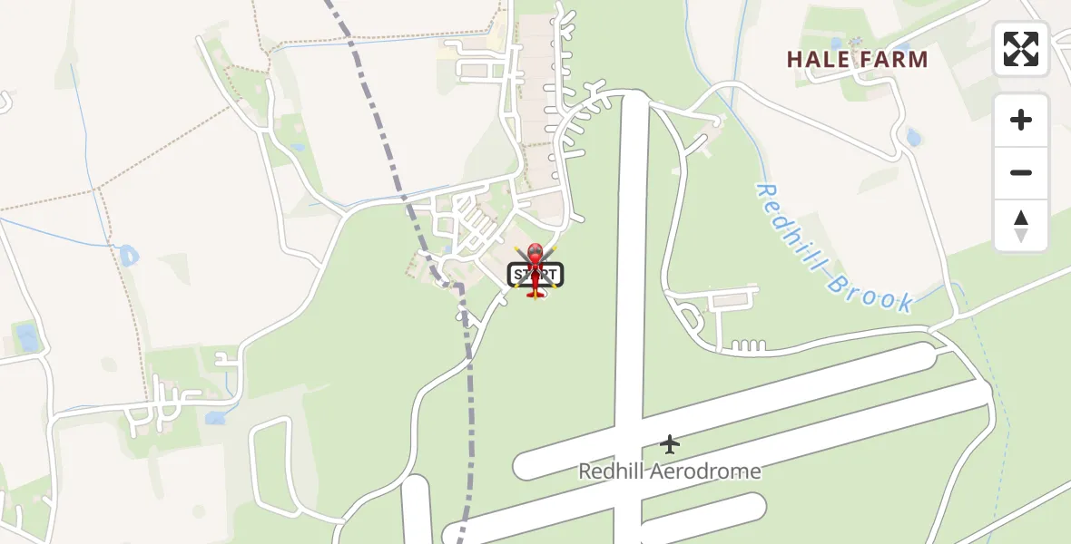 Flight path map showing Air Ambulance Helicopter route from Redhill Aerodrome to Redhill Aerodrome
