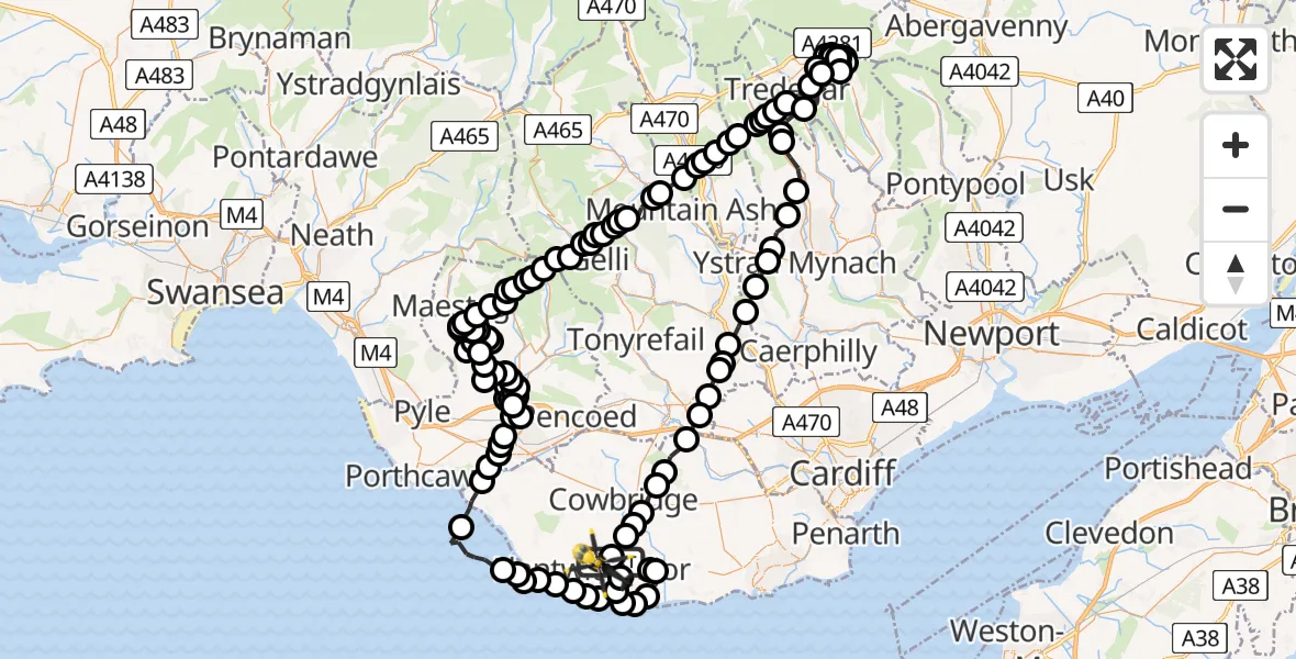 Flight path map showing Police Helicopter route from Llanmaes to Llantwit Major