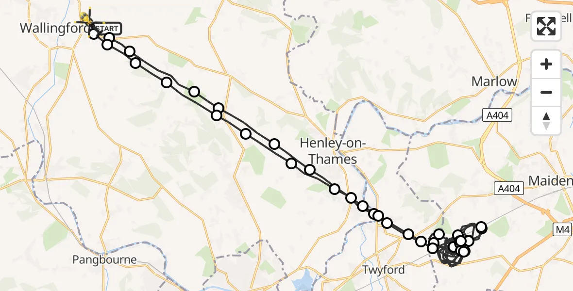 Flight path map showing Police Helicopter route from South Oxfordshire to Crowmarsh Gifford