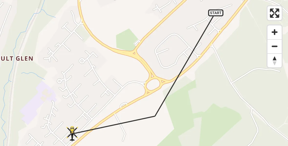 Flight path map showing Police Helicopter route from Cumbernauld to Cumbernauld