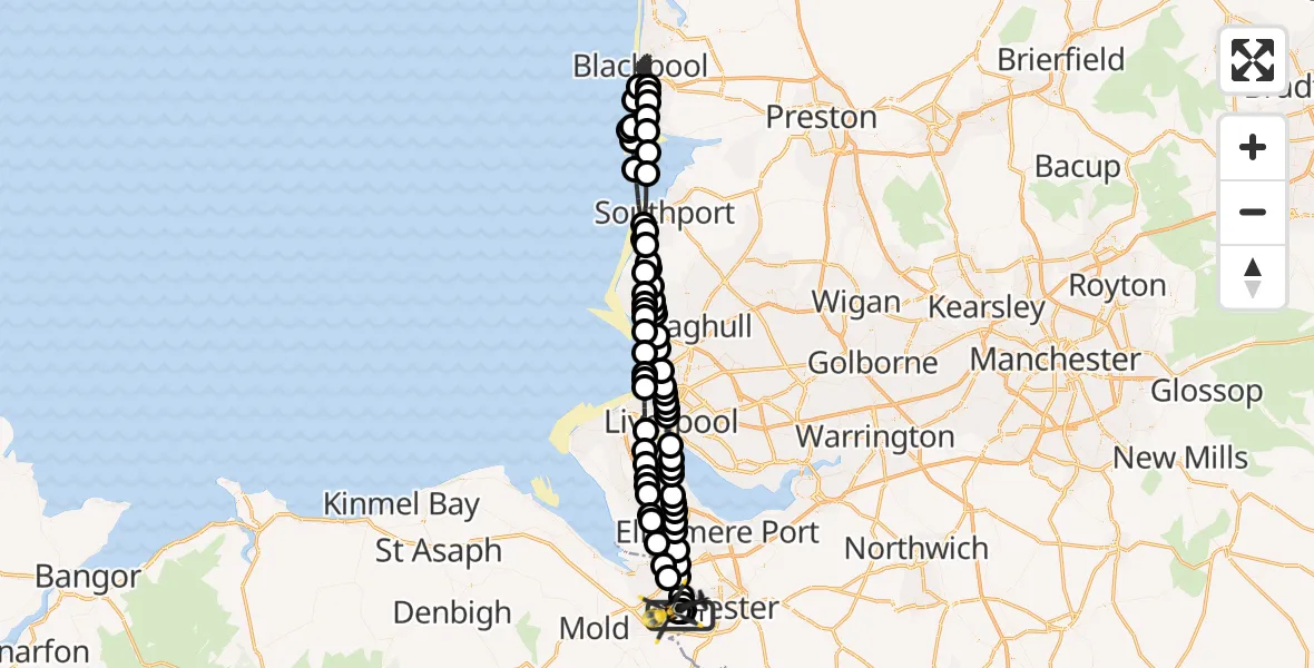 Flight path map showing Police Helicopter route from Hawarden Airport to Hawarden Airport