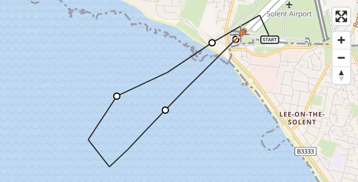 Flight path map showing Coastguard Helicopter route from Solent Airport to Solent Airport