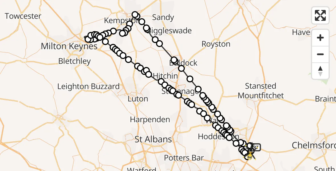 Flight path map showing Police Helicopter route from North Weald Airfield to North Weald Airfield