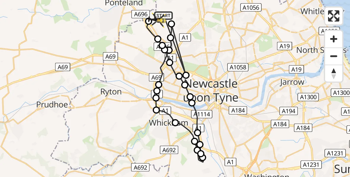Flight route Police Helicopter Newcastle International Airport - Newcastle International Airport, 29 April 2026, 04:56
