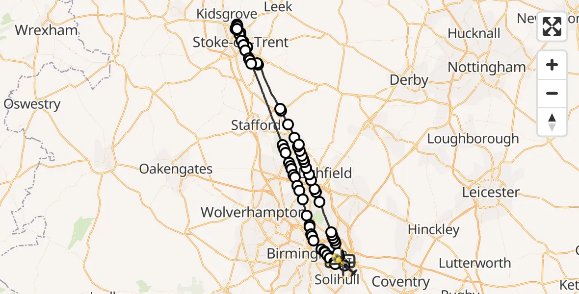 Flight route Police Helicopter Birmingham Airport - Birmingham Airport, 29 April 2026, 06:43
