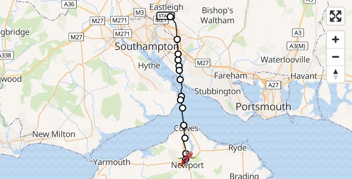 Flight route Air Ambulance Helicopter Southampton Airport - St Marys Hospital Isle Of Wight, 29 April 2026, 06:46